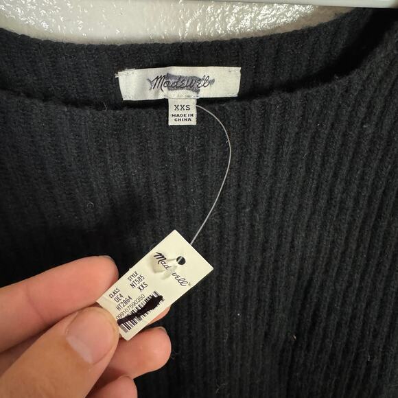 Madewell Soft Wool-Blend Square-Neck Pullover Sweater 2XS Black Blouson Sleeve - Picture 5 of 9